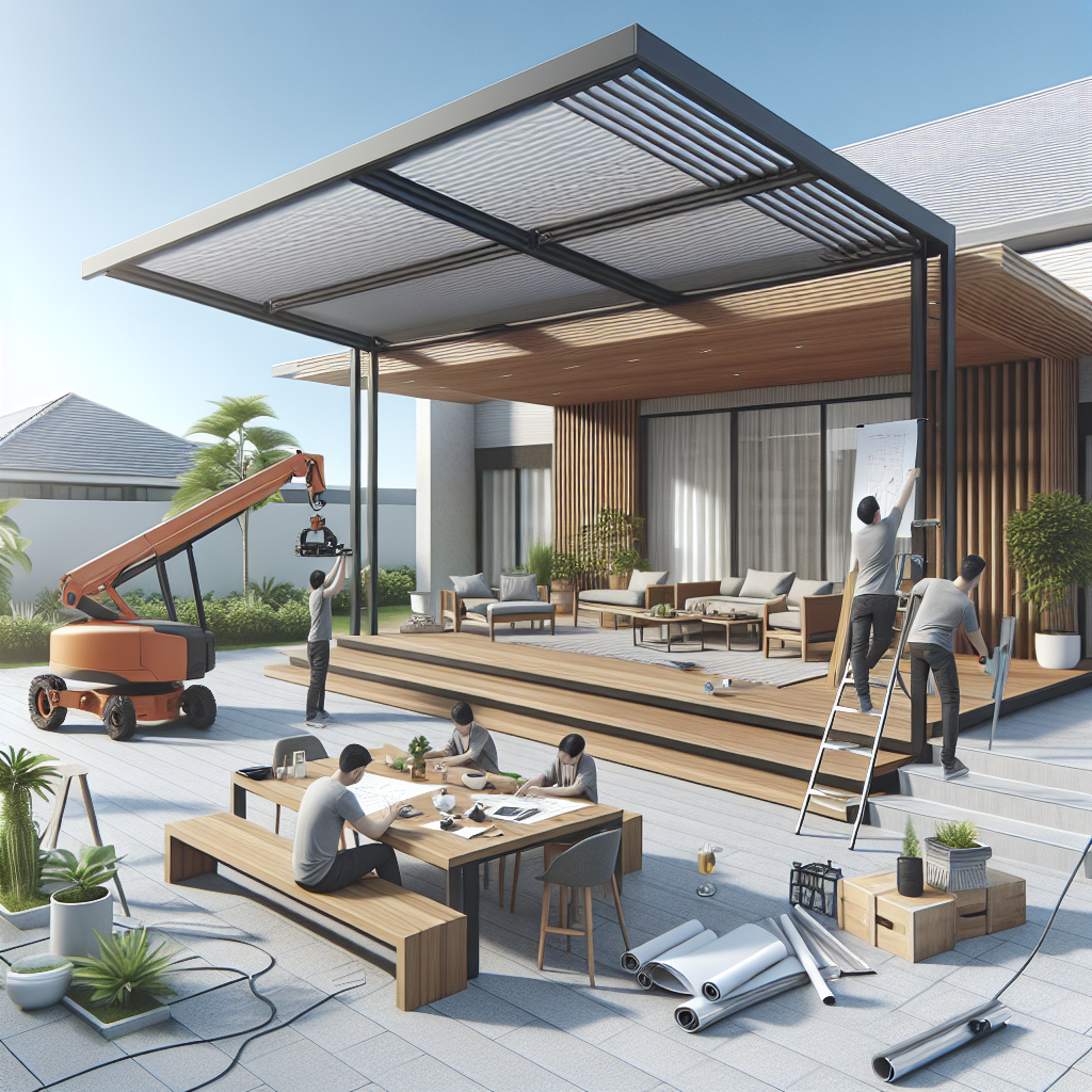 Realistic stock image of modern awning installation